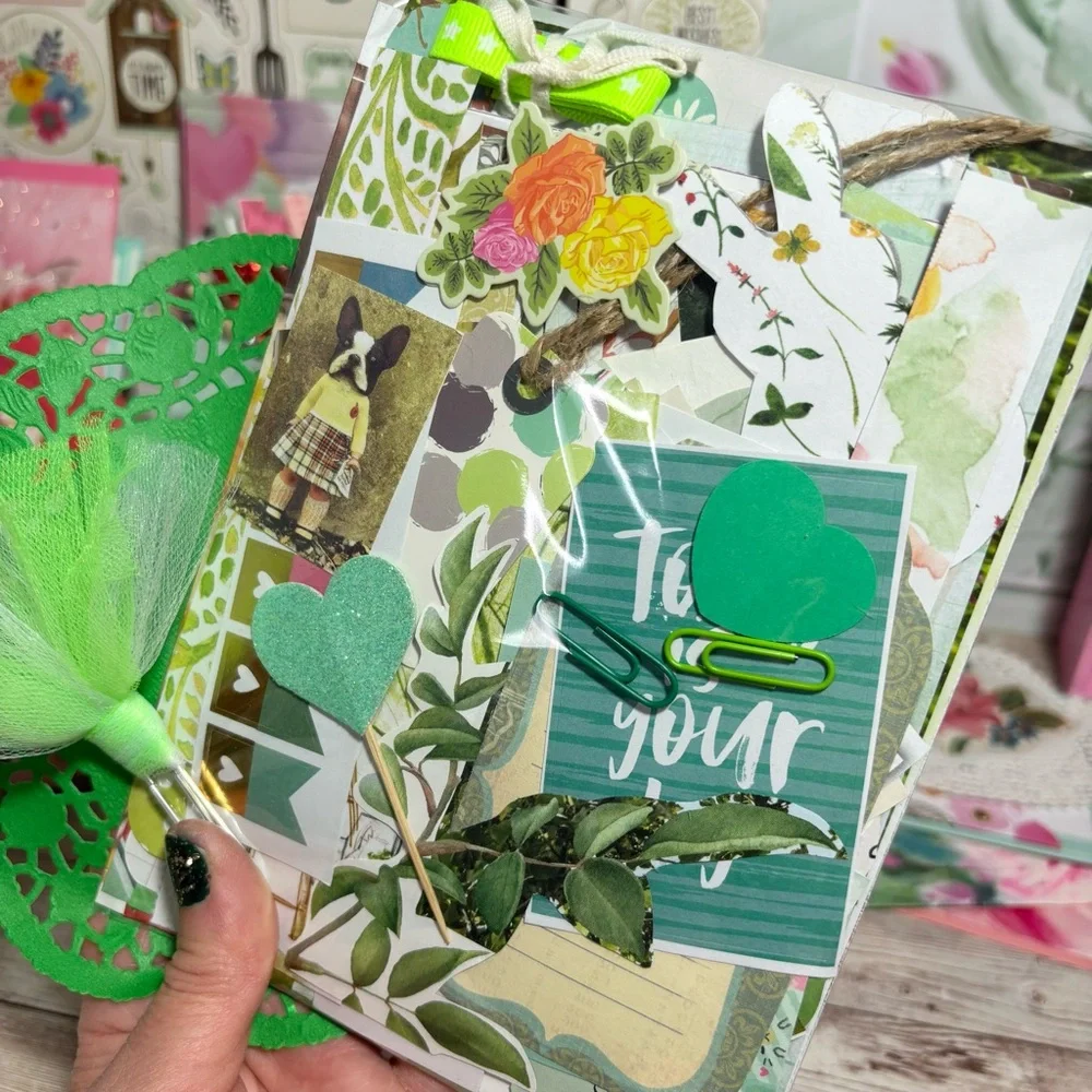 Green Themed Junk Journal Paper Scrap Pack Kit 100 Pieces Ephemera Scrapbook Lot